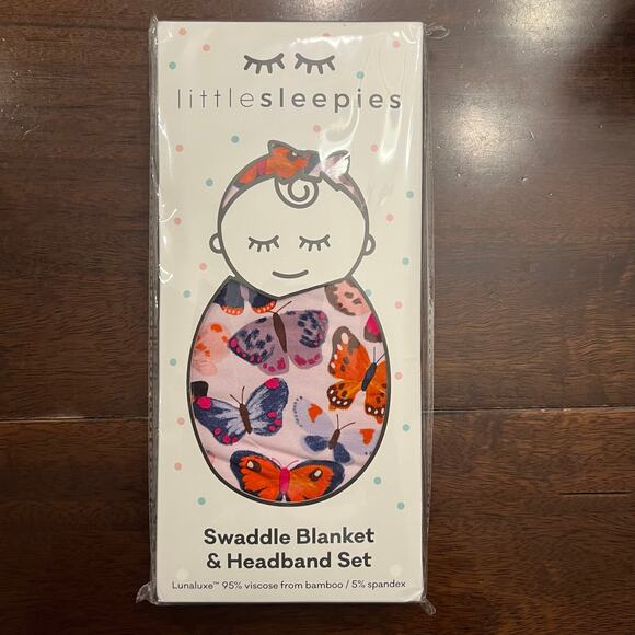 Little Sleepies Butterfly Kisses Swaddle and Luxe Bow Headband Set NIP
